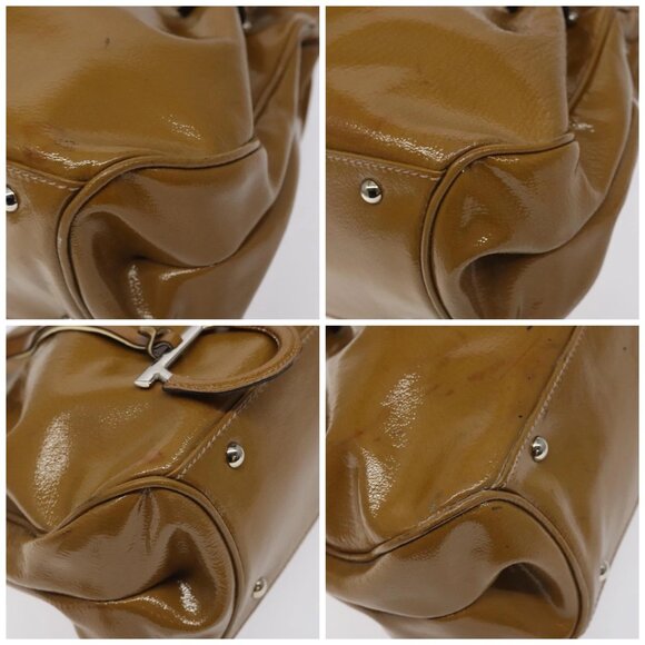 Salvatore Ferragamo Hand Bag Patent leather Brown Silver Auth BA3981 - Picture 15 of 15